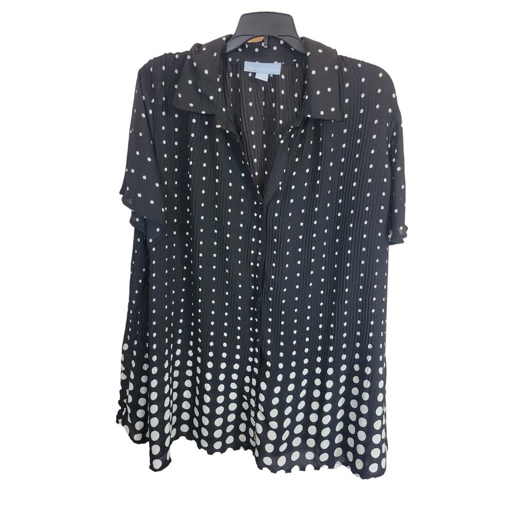 Only Necessities Black Linear Georgette Polka Dot Crinkle Top Women's Size Large